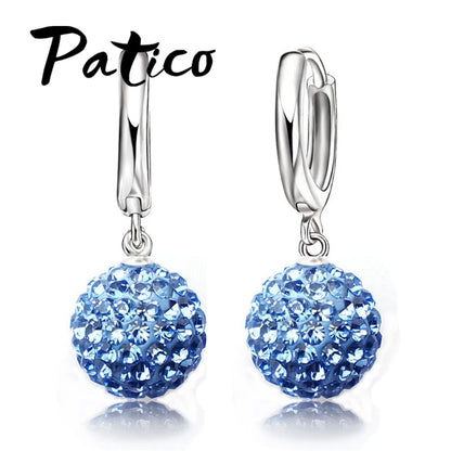 Hot New Jewelry Sets 925 Sterling Silver Austrian Crystal Pave Disco Ball Lever Back Earring Pendant Necklace Woman