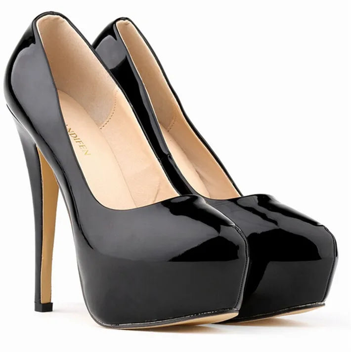 Sexy High Platform Party Shoes  New Women Concise Solid Patent Leather High Heels Shoes Fashion Shallow Wedding Shoes Woman