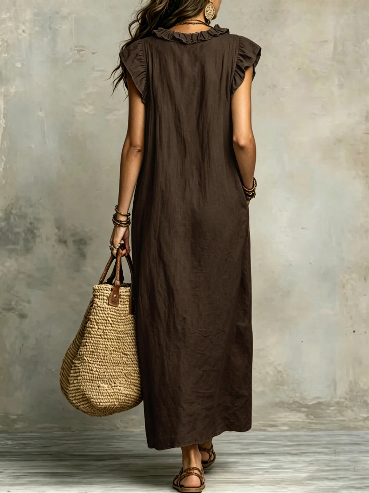 Women's Spring Summer Bohemian Long Dress with Flying Sleeves Elegant Gown for Ladies