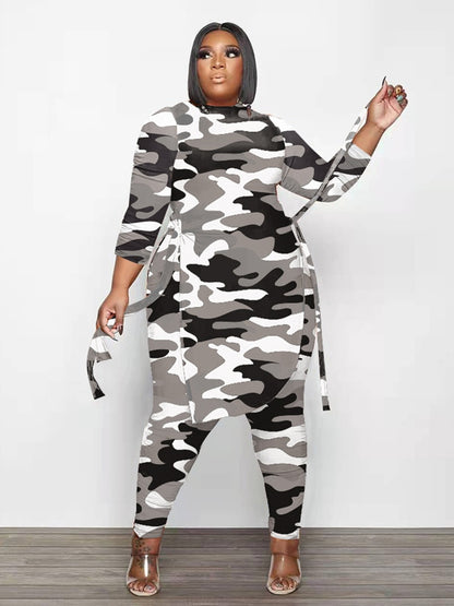 Plus Size 2 Piece Set Women 5xl Fall Long Sleeve Top and Pant Suit Camouflage Outfit Two Piece Wholesale Bulk Dropshipping