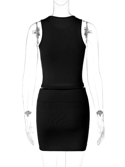 Dulzura Women  Autumn Tank Tops Mini Skirts Party Club Streetwear Two Piece Matching Sets Wholesale Items For Business S3211