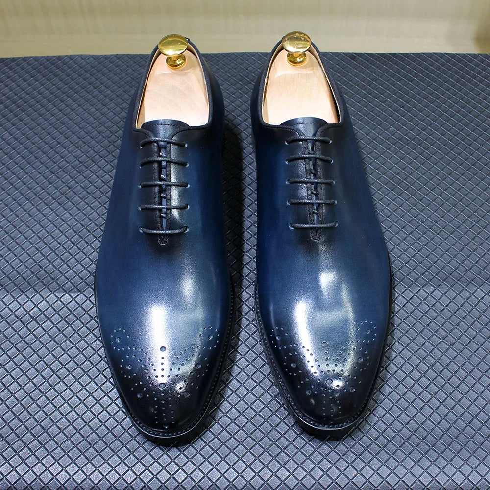 Italian Style Men's Dress Shoes Genuine Leather Handmade Classic Whole-Cut Oxford Lace-Up Office Business Formal Shoes for Men