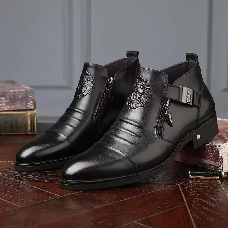Trendige britische Herren-Halbstiefel mit spitzer Zehenkappe für festliche Anlässe und Hochzeiten – Modische Herrenschuhe
