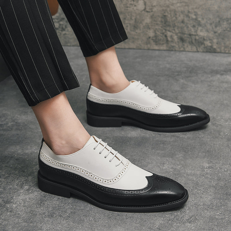 Herren Brogue-Schuhe mit Flügelkappe, Business-Oxford-Schuhe zweifarbig für Hochzeitsfeiern
