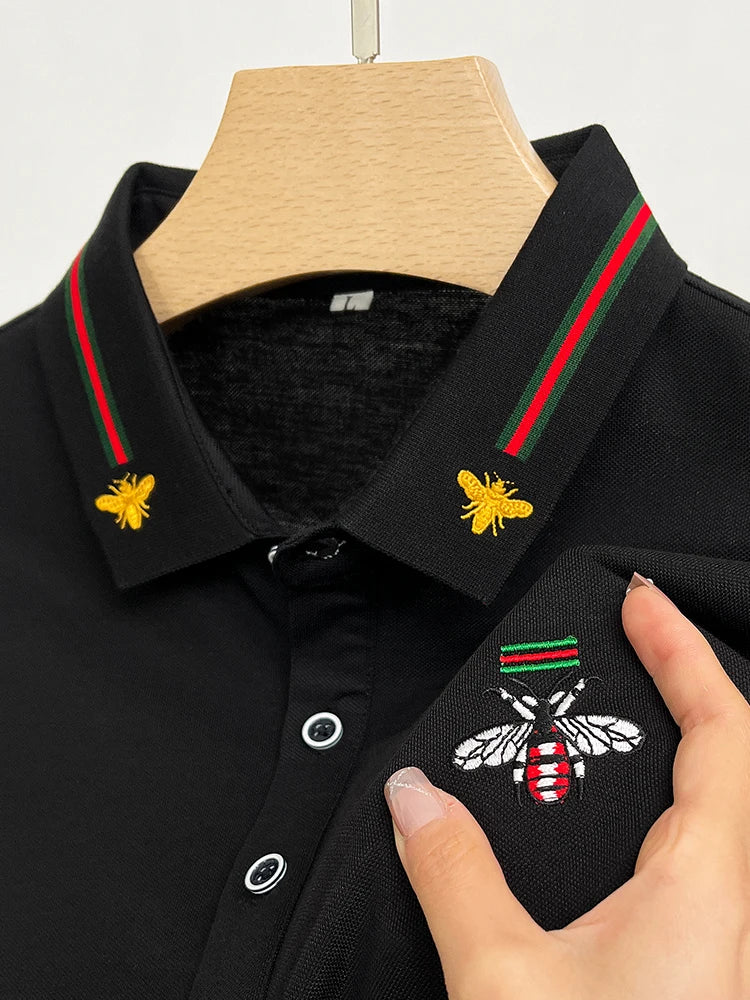 Design Brand Quality Men's Polo Shirt Lapel Bee Embroid Short Sleeved New Summer T-Shirt Business Classic Fashion Trend Menswear