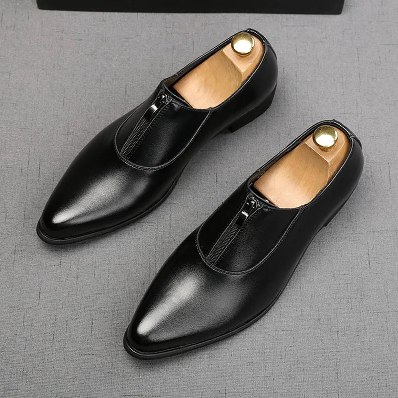 New Luxury Classic Men Black White Zipper Design Casual Shoes Male Flats Loafers Homecoming Wedding Dress Prom Zapatillas Hombre