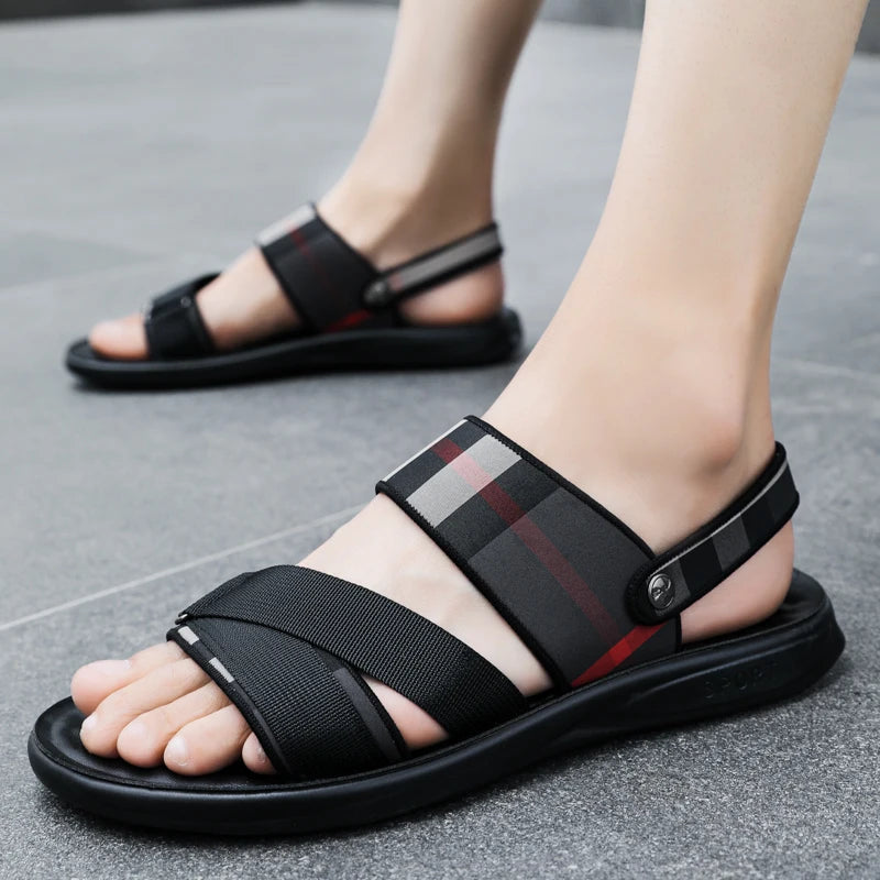 38~48 Luxury Brand Mens Designer Casual Genuine Leather Beach Platform Sandals Summer Footwear Male Black Slippers Shoes for Men
