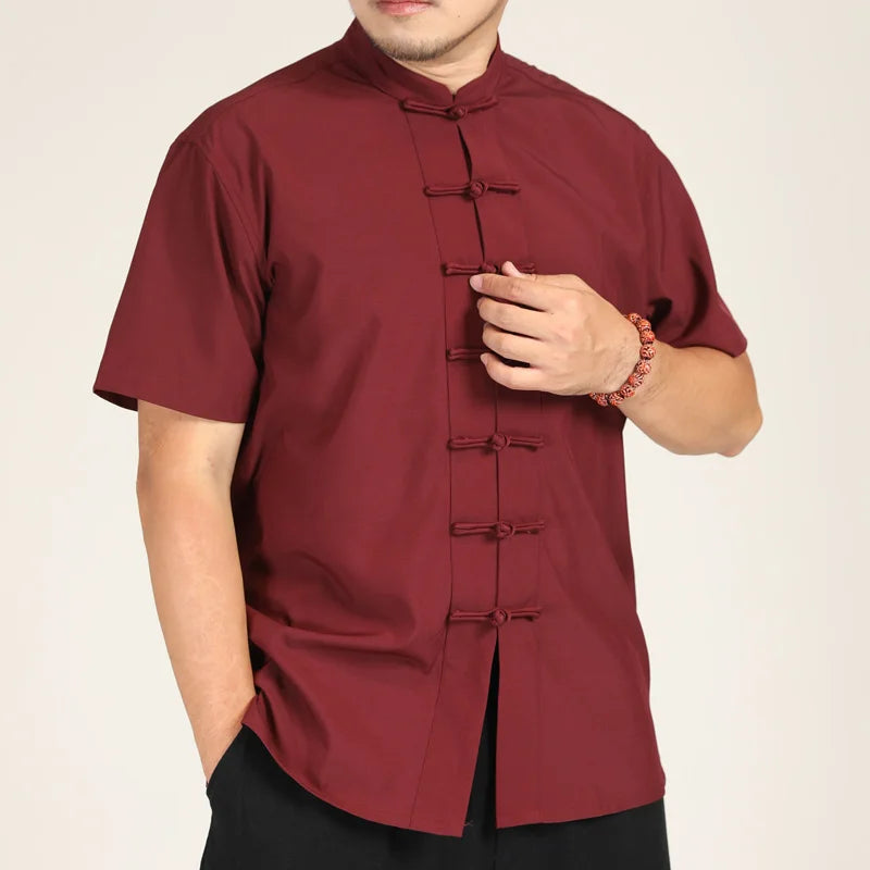 Men Mandarin Collar Chinese Style Shirt Short Sleeve Summer Oversize Formal Casual Retro Black White plus Size 6XL 7XL 8XL 10XL