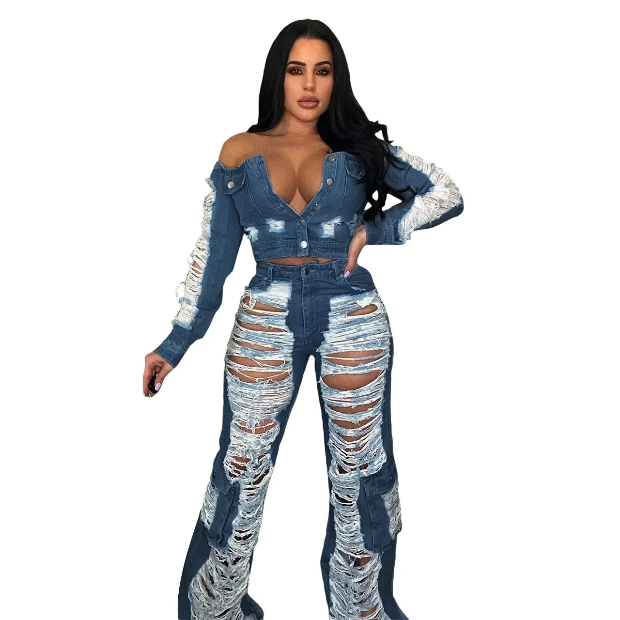 Casual Denim Women Fashion Stretch Jeans Women High Waist Streetwear Pencil Pant Trousers Ripped Jeans for Women Bottom Clothing