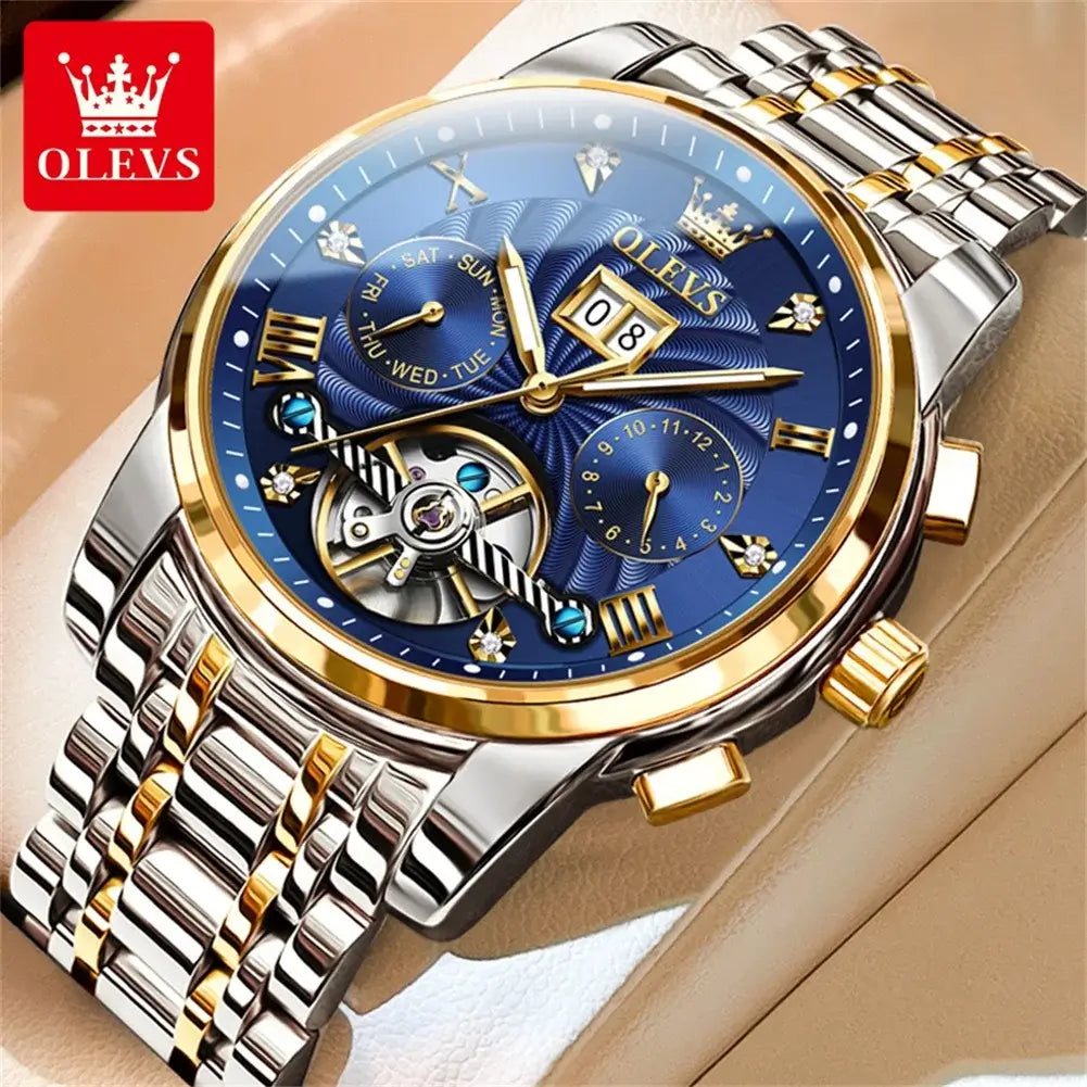 OLEVS Klassische Herrenuhren Tourbillon Multifunktions-Vollautomatik-Herrenuhr Hochwertige Armbanduhren für Herren