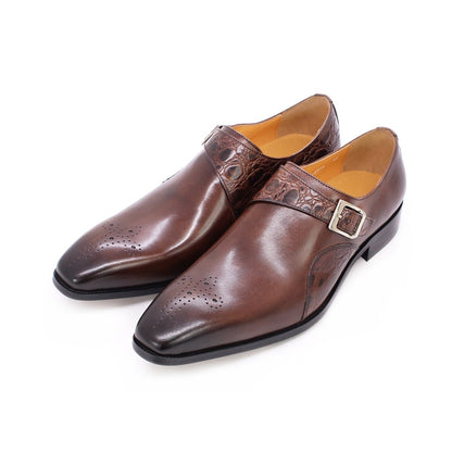 Luxury Men's Monk Strap Wedding Dress Shoes Alligator Print Genuine Calf Leather Handmade Business Office Formal Shoes for Men