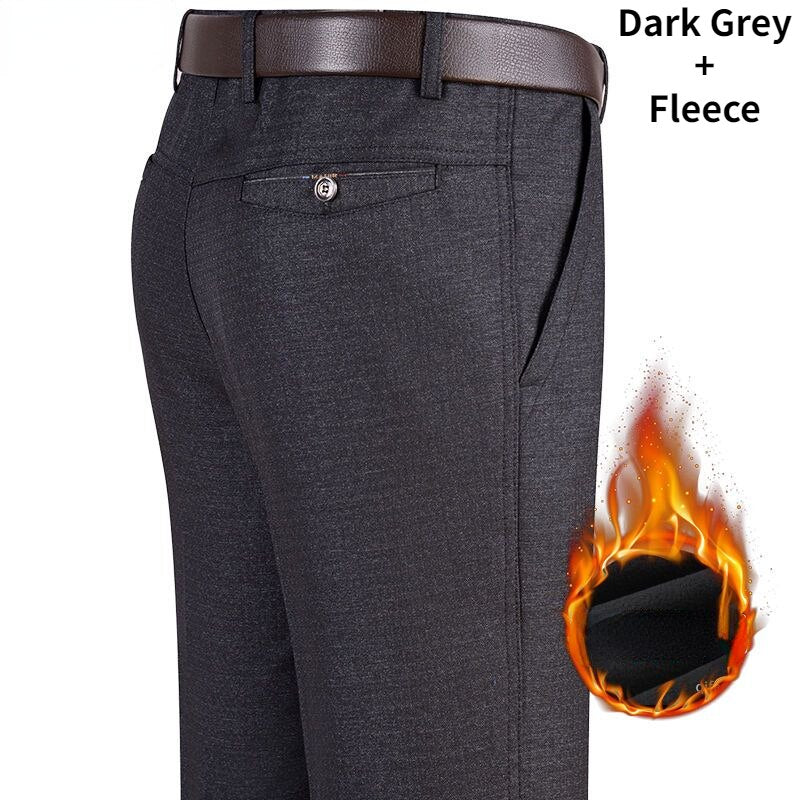 New Men&#39;s Fleece Warm Business Casual Pants Autumn Fashion Solid Gentle Thicken Trousers Male Brand Suit Pant Black Grey Gozbkf