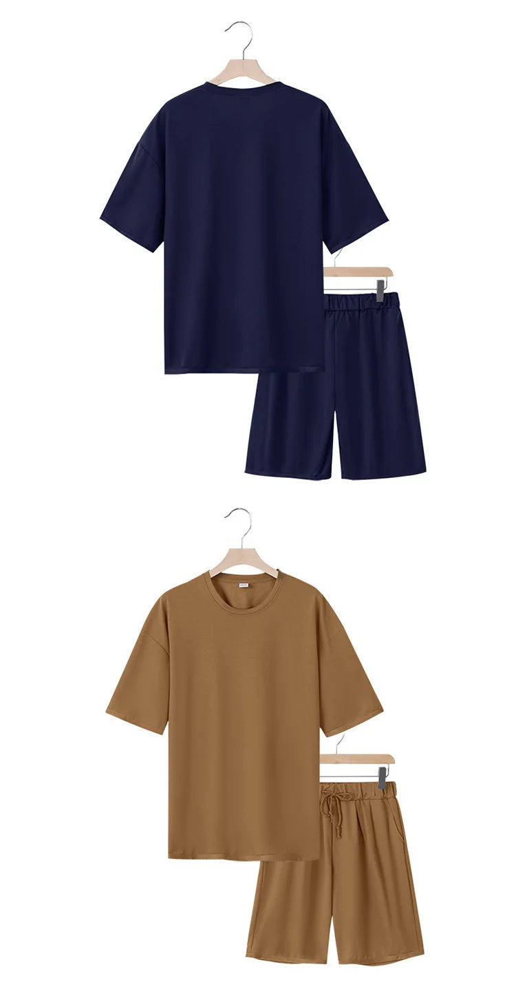Herren Freizeit-Zweiteiler Sommer Kurzarm-T-Shirt und Shorts Set Bequemer Lockerer Trainingsanzug für Herren Bekleidungsset