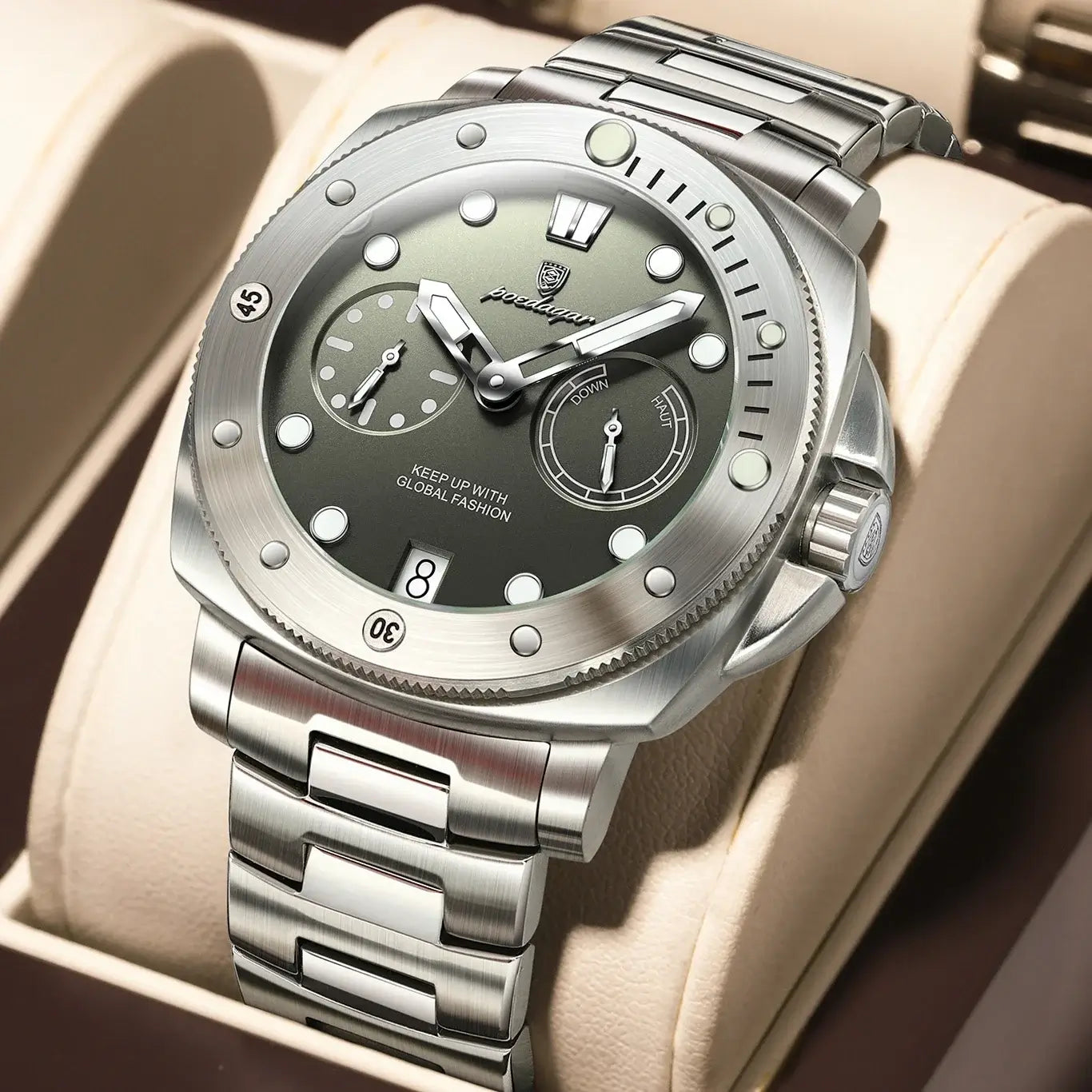 POEDAGAR Luxus Herren Armbanduhr Top Leuchtend Wasserdicht Datum Herrenuhr Hochwertige Edelstahl Herren Quarzuhren Männlich+Box