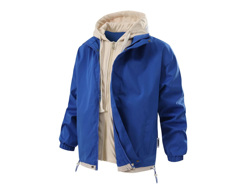 Autumn Winter Men's Bomber Jackets Fashion Men Mock Two-piece Hooded Cardigan Coats Men Windbreaker Loose Baseball Jackets 4XL