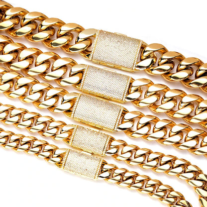 12/14/18/20/22mm Big Heavy Solid Stainless Steel Cuban Miami Link Chain Necklaces for Men Hip Hop Bling Iced out Rapper Jewelry