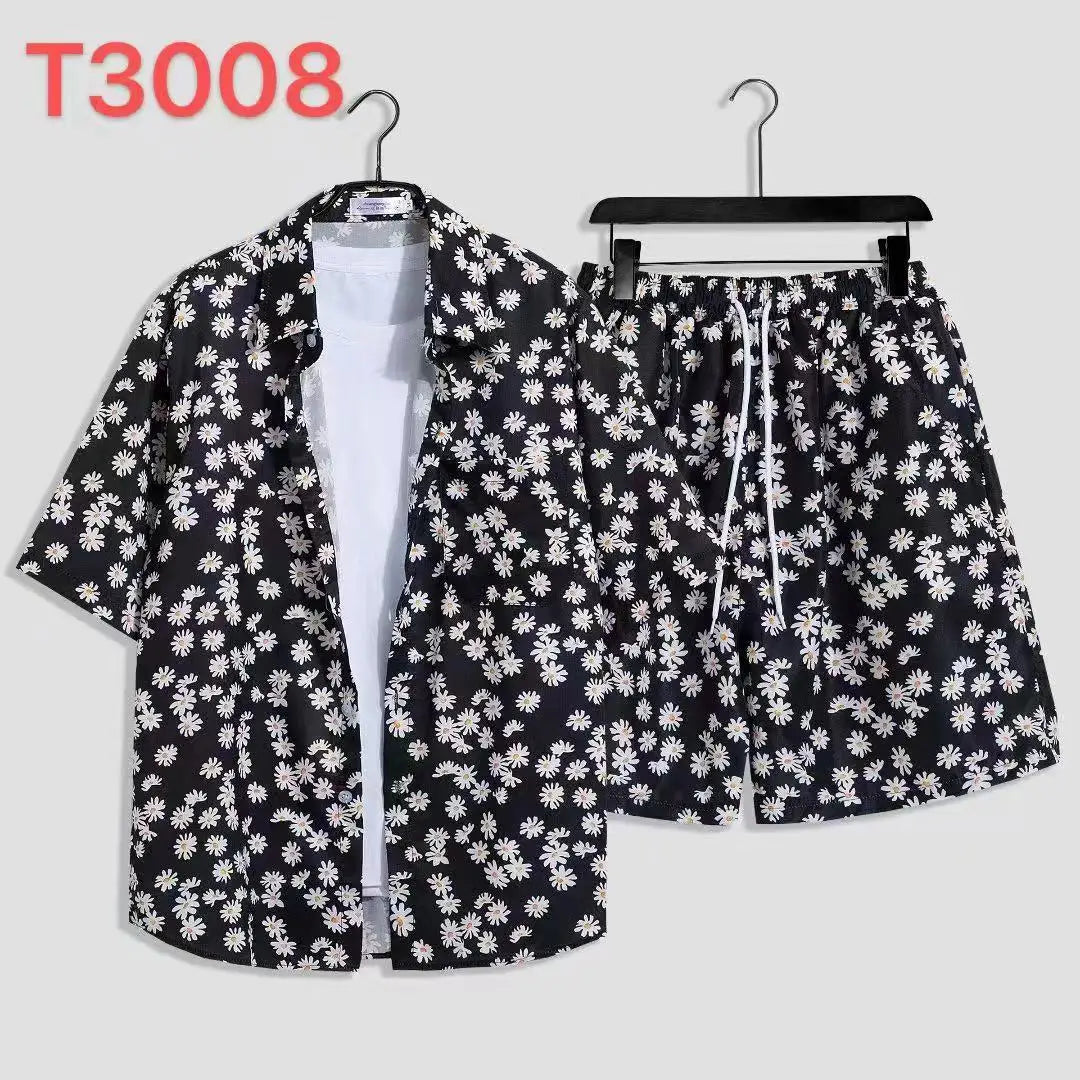 Comfortable flower grass leaf coconut tree 3D Print shirt +Shorts Two Piece Set Short Sleeve Flip collar shirts half pants