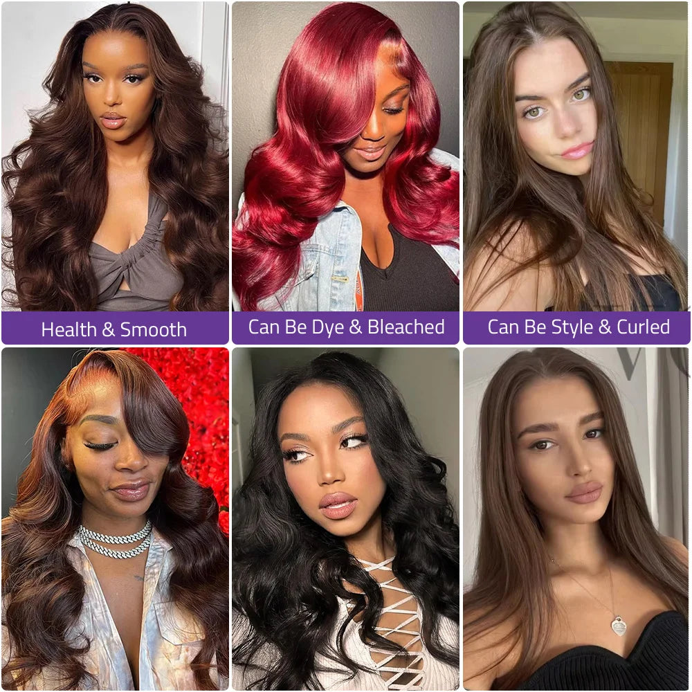 36 Inch Chocolate Brown Body Wave HD Lace Front Human Hair Wig Brazilian 13x6 Lace Frontal Wigs Preplucked for Women 200 Density