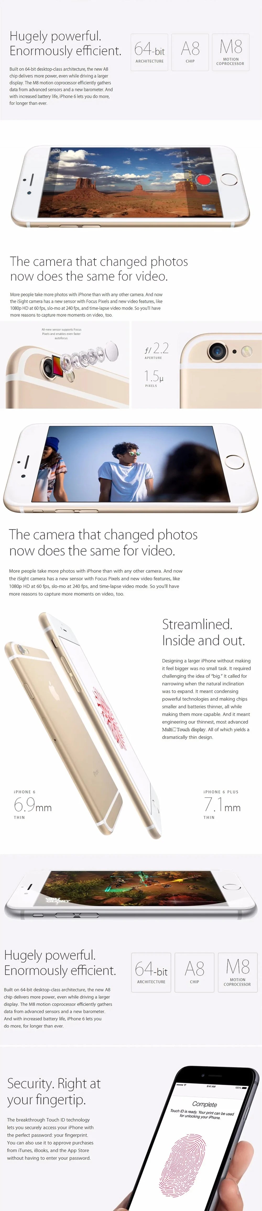 Apple iPhone 6 16GB 64GB 128GB 4.7" Display IOS 3G WCDMA 4G LTE 8MP 1G RAM WIFI Original Unlocked Used Mobile Cell Phone