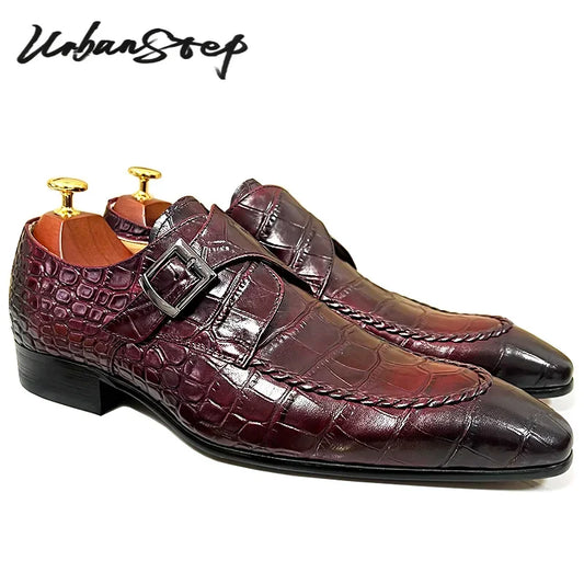 Luxury Men Shoes Black Burgundy Real Leather Casual Mens Dress Shoes Buckle Straps Formal Business Wedding Shoes For Men