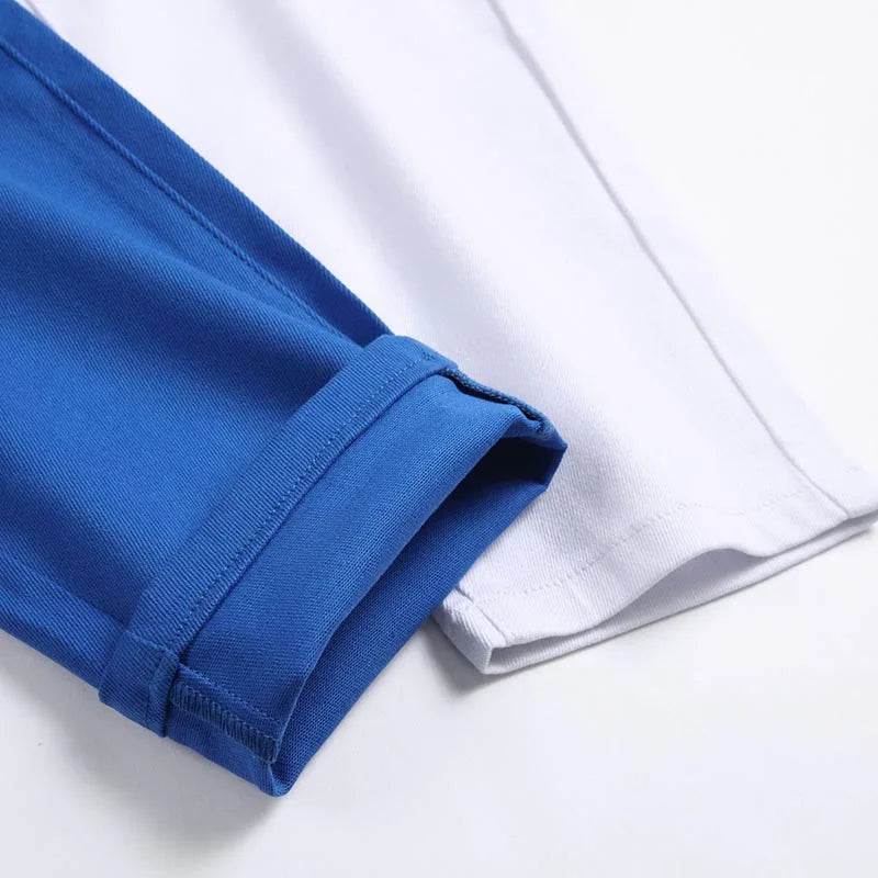 Mcikkny Men Fashion Casual Jeans Pants Color Block Patchwork Denim Trousers Slim Fit