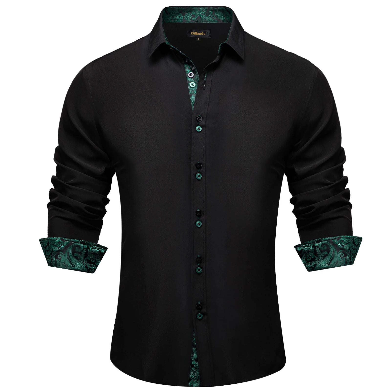 Men's Casual Long Sleeve Shirt with Inner Paisley Contrast Pattern Elegant Turn Down Collar Dress Shirt for Business Date Tops