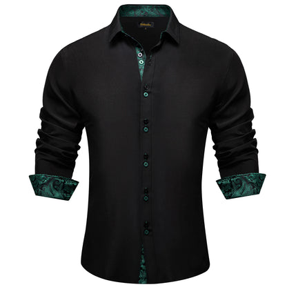 Men's Casual Long Sleeve Shirt with Inner Paisley Contrast Pattern Elegant Turn Down Collar Dress Shirt for Business Date Tops