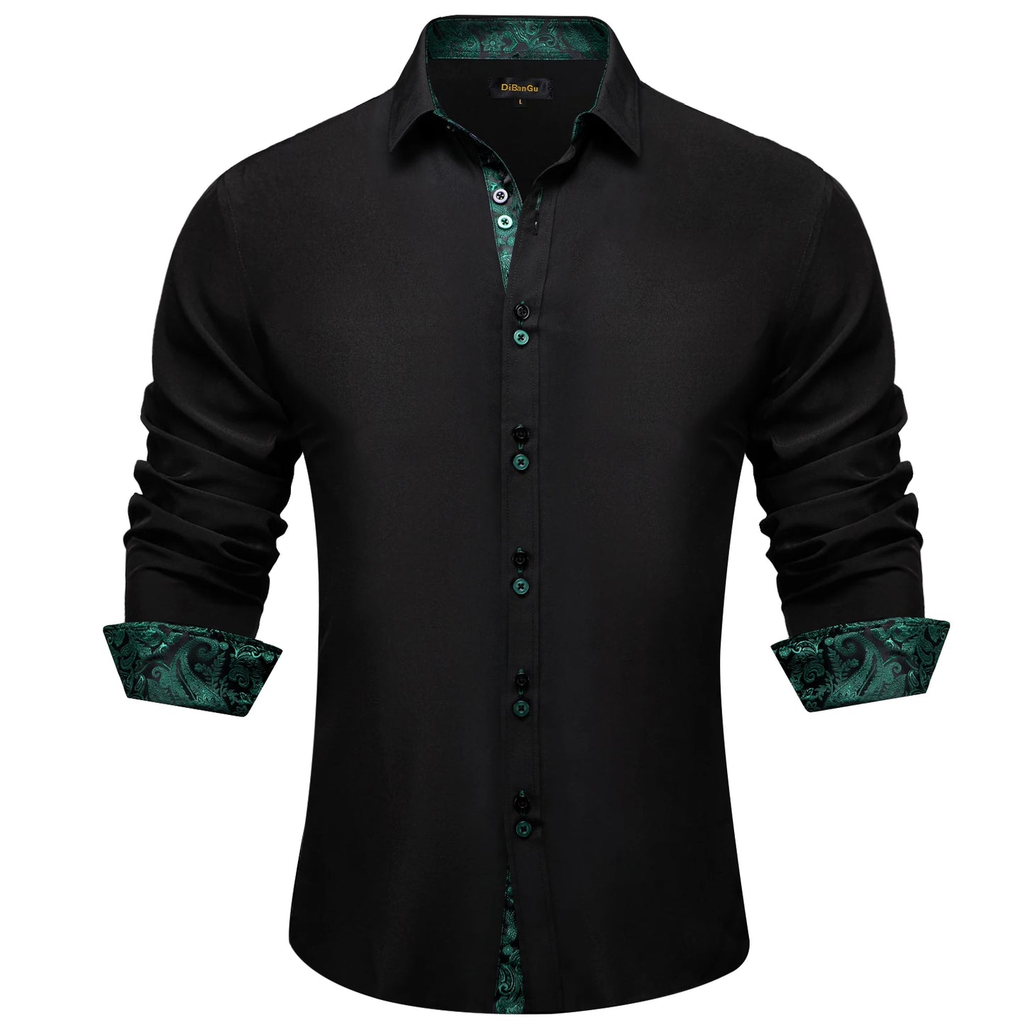 Men's Casual Long Sleeve Shirt with Inner Paisley Contrast Pattern Elegant Turn Down Collar Dress Shirt for Business Date Tops