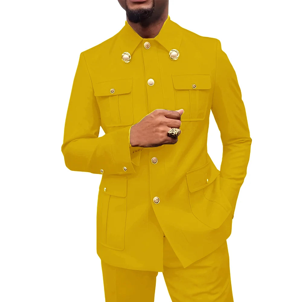 Herren Zweiteiler im afrikanischen Stil, Stehkragen Blazer Hose Bräutigam Hochzeits-Smoking Feiertag Maßanzug Kleid