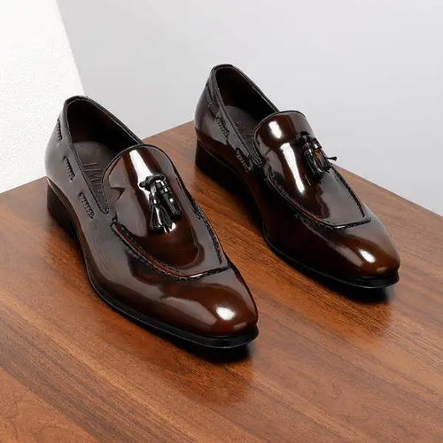 British Style Genuine Leather Men Loafers Breathable Tassel Slip On Dress Shoes Shiny Business Casual Leather Shoes For Summer
