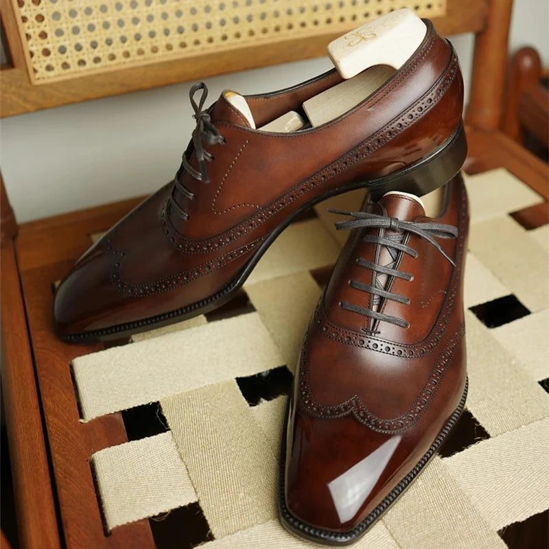 Men Oxfords Shoes Brown Black  Lace-up  Round Toe Wedding Shoes for Men  Handmade Dress Shoes Men