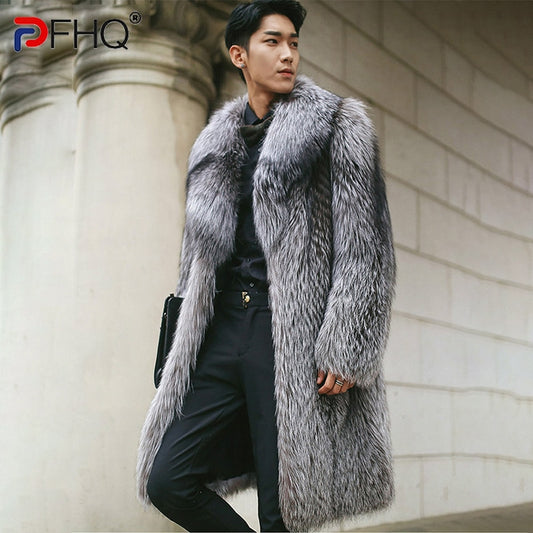 PFHQ 2023 Men's Loose Trendy Imitation Mink Hair Coat New Fashion Faux Fur Fox Long Big Size Male Clothes Free Shipping 21Q4429