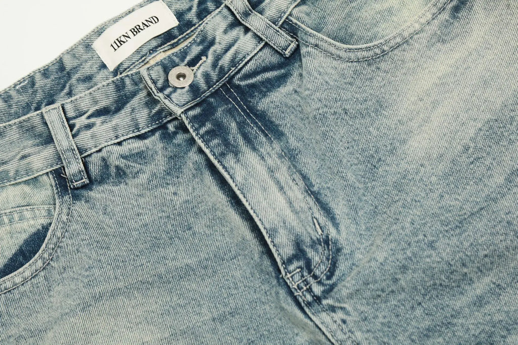 PFNW Niche Design Men's Jeans Washed Distressed Colorblock Splic Fake Two Piece Loose Straight Trousers Wide Leg Pants 28W5474