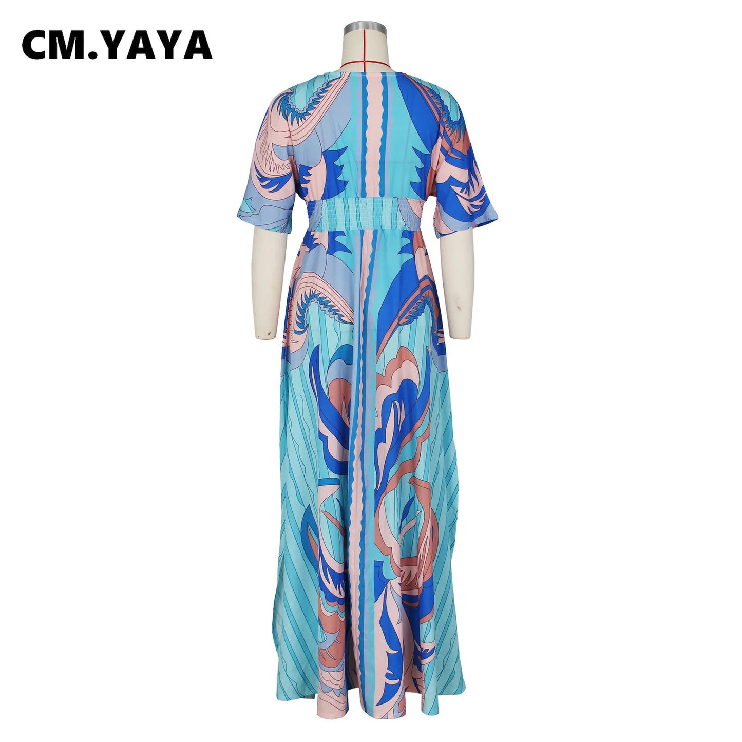 CM.YAYA Elegant Women Paisley Half Sleeve V-neck High Waist Tunic Big Swing Maxi Dress 2022 Summer Chic Sexy Party Long Dresses