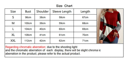 European and American Women Casual Color Block Long Sleeve Buttons Top Dressy Casual  Geometric Tunic Tops Crewneck T Shirts