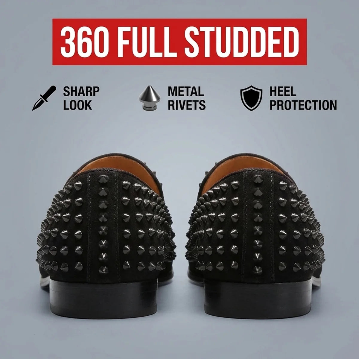 Men's Handmade Spike Loafers Black Glitter Fashion Shoes with Shining Rivets for Party And Wedding Runway Style