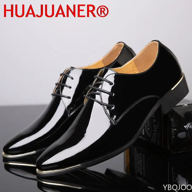 2023 Newly Men's Quality Patent Leather Shoes White Wedding Shoes Size 38-48 Black Leather Soft Man Dress Shoes