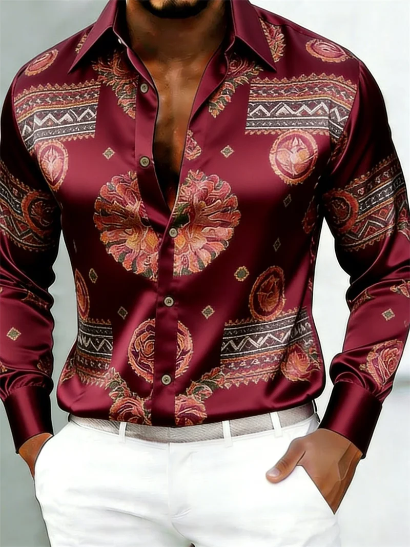 New Colorful Fluid Art Printed Men's Long Sleeve Shirt Trendy Brand Personalized Casual Slimming Shirt