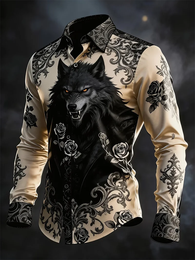 New Purple Bottom Golden Dragon Pattern Printed Men's Long Sleeve Shirt Light Luxury Slimming Business Casual Shirt