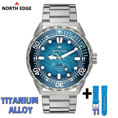 NORTH EDGE TRITON-TI Titanium Solar-Powered Diving Watch High Quality Quartz Watches for Man NEW 300M Waterproof Men Watch Reloj