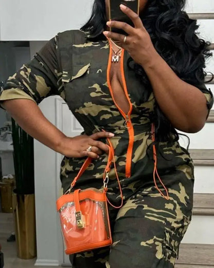 Fashion Jumpsuits for Woman  Summer Camouflage Print Zipper Pocket Design Casual One Pieces Jumpsuit Streetwear Y2K Clothing