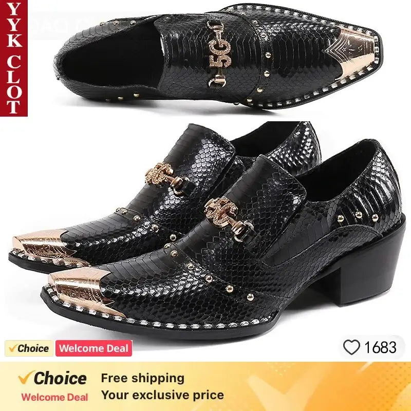 2024 Western Mode Spitz Zehen Metall Abendkleid Schuhe Blau Grau Party Hochzeit Lederschuhe für Herren