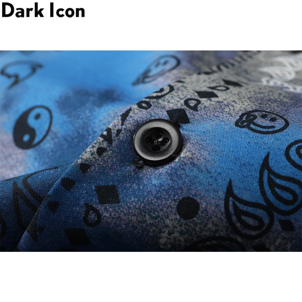 Dark Icon Tie Dyeing Bandana Button Down Shirt Men Paisley Vintage Men's Shirts Hoiday Beach Hawaiian Shirts 2023 Summer Man Clo