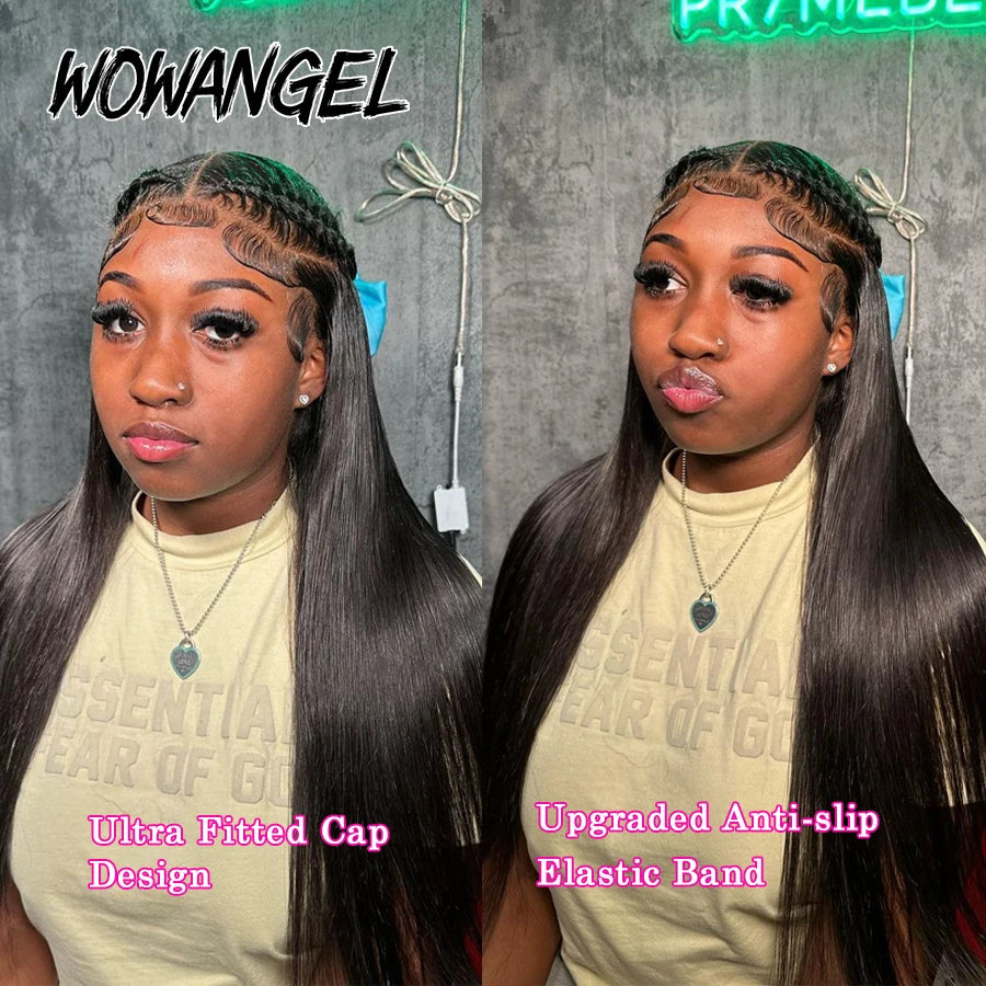 WowAngel 250% Verbesserte 13x6 HD Lace Full Frontal Wigs Glueless Glatte Echthaarperücken Vorgezupfte Natürliche Kopfhaut Brasilianisches Haar