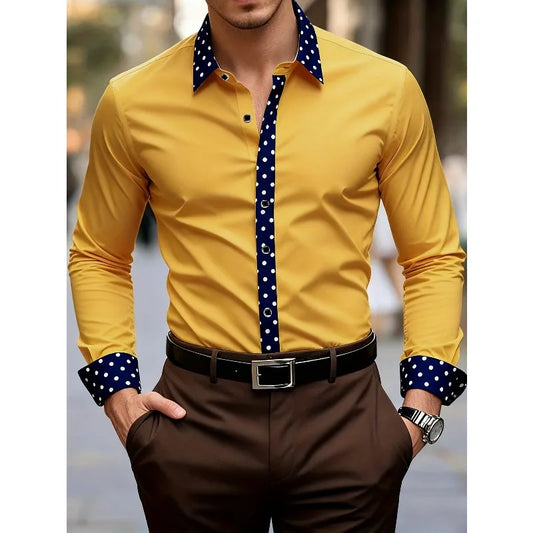 FGKKS Men's Shirt Brand New Arrival Patchwork Four Season Tuxedo Long Sleeve Smart Casual Elastic Male Business Shirts