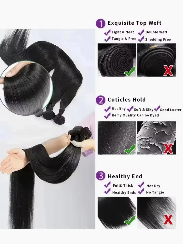 Real Human Hair Bone Straight Bundles 30 40 Inches Raw Hair 1 3 4 Bundles Brazilian Hair Weave Extensions For Black Women