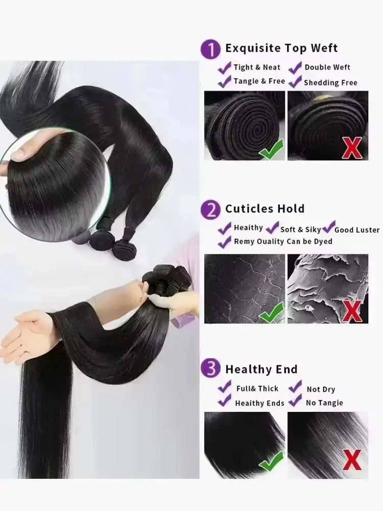 Echthaar Knochenglatte Bundles 30 40 Zoll Rohes Haar 1 3 4 Bundles Brasilianische Haarverlängerungen für schwarze Frauen