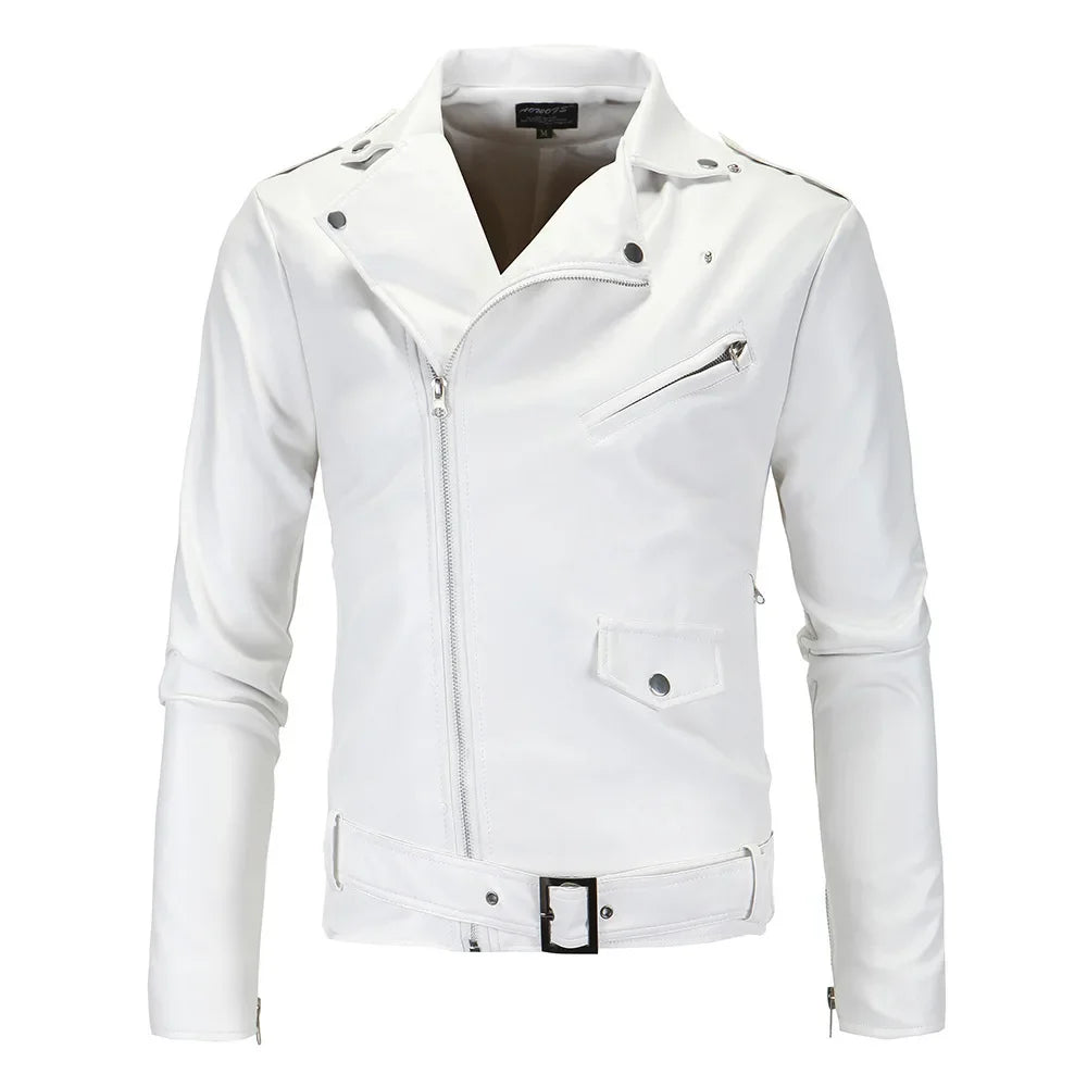 2026 Men's Biker Leather Jacket Large Size Stand Collar Zipper Colorful Jacket Youth Outerwear Casual Loose Fit Winter Coat