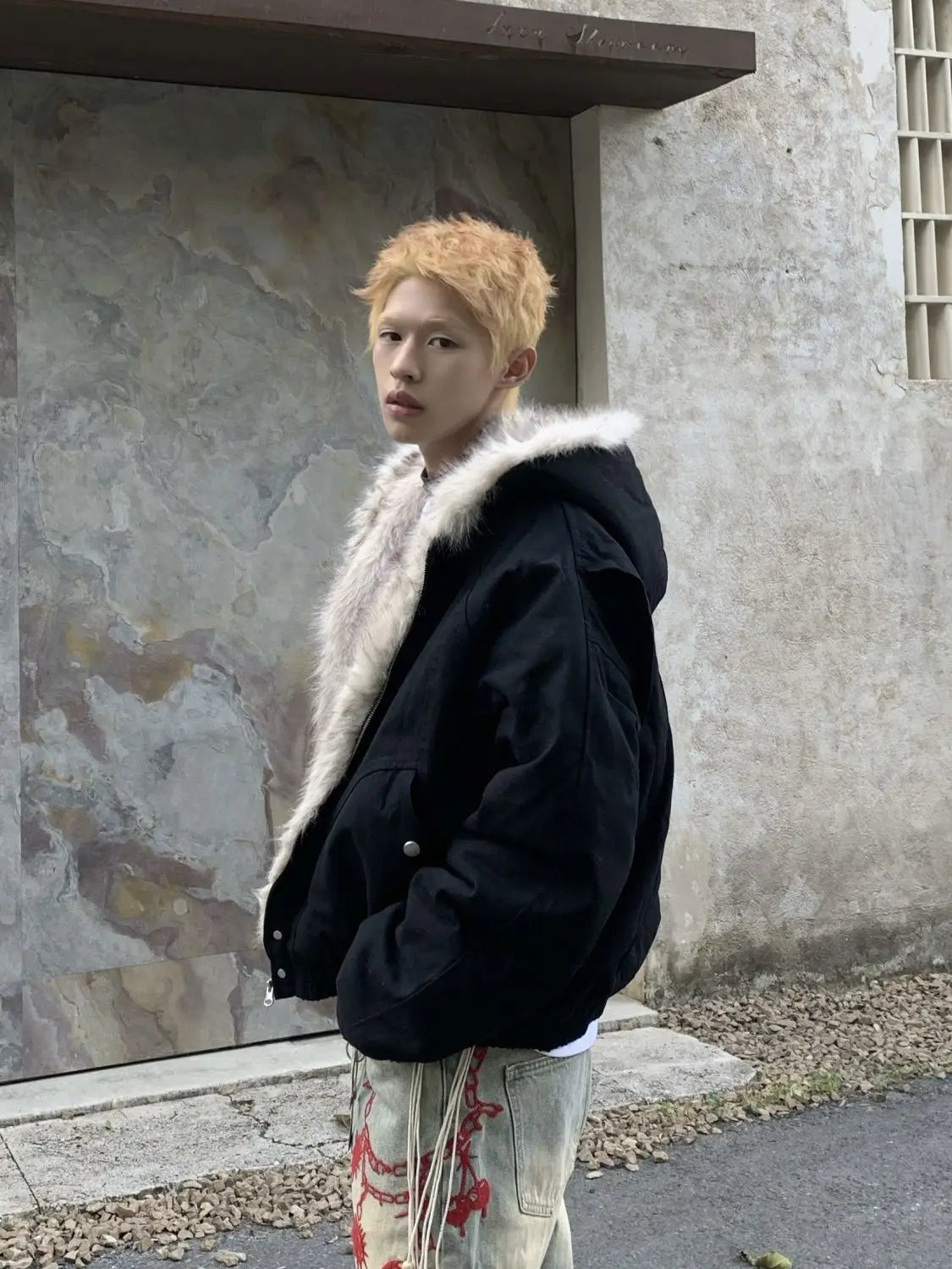 American Retro Woolen Collar Hooded Cotton Jacket Winter Thick Plush Top Men Street Hip-Hop Gothic Harajuku Oversize Jacket Coat