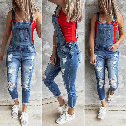 Denim Overalls Women  Ripped Jeans Lady Jumpsuit Elastic Denim One Piece Pants Suspender Trousers Female Rompers Streetwear